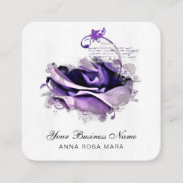 *~* Logotyp QR Lila Lavender Ro Blommigt Flower Fyrkantigt Visitkort