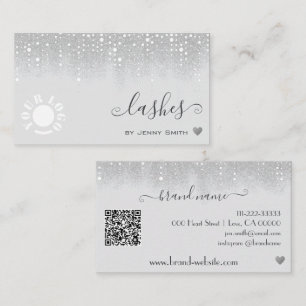 Logotyp QR-mall Söt Vita Silver Glitter Visitkort