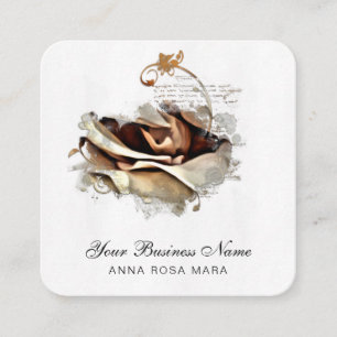 *~* Logotyp QR Peach Guld Ro Blommigt Flower Fyrkantigt Visitkort