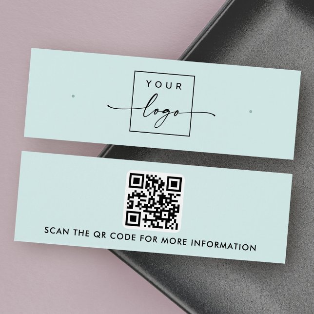 Logotyp QR-visning med ljusblå magblå öronkort Litet Visitkort (Logo QR code light blue stud earring display card)