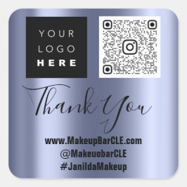 Logotyp QRCode Namn - Tack för köpblått säljfrämja Fyrkantigt Klistermärke