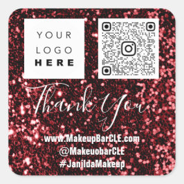Logotyp QRCode Namn - Tack för köpet Burgundy Glit Fyrkantigt Klistermärke
