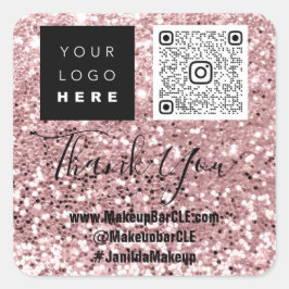 Logotyp QRCode Namn - Tack för köpet Glitter Ro Fyrkantigt Klistermärke