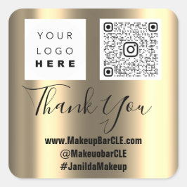 Logotyp QRCode Namn - tack för Shopping Faux Guld Fyrkantigt Klistermärke
