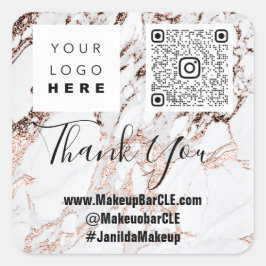 Logotyp QRCode Namn Tack Shopping Marble Ro White Fyrkantigt Klistermärke