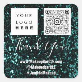 Logotyp QRCode Namn Tack Shopping Teal Glitter Fyrkantigt Klistermärke