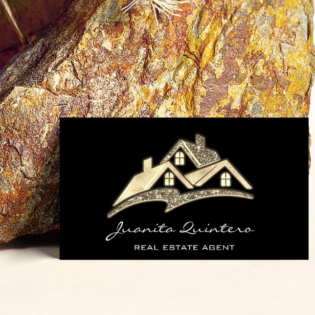 Logotyp Real Gods Agent Professionell QRCode Guld Visitkort (Logo Real Estate Agent Professional QRCode Gold Business Card)