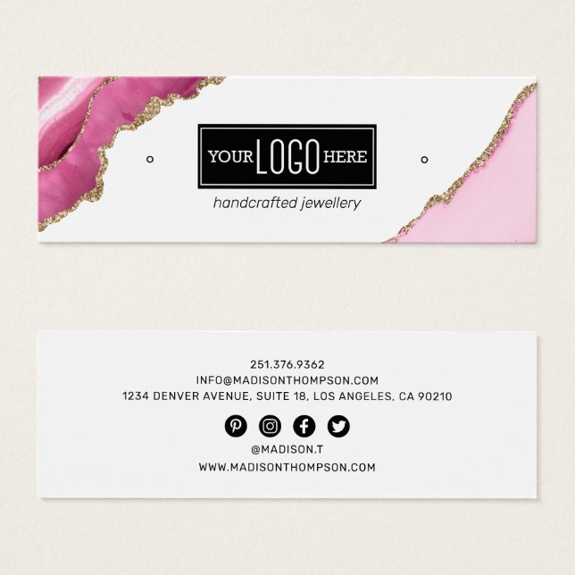 Logotyp Rosa & Guld Agate Ararring Jewelry Visning Litet Visitkort (Framsida & baksida)