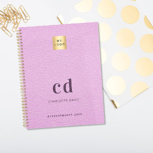 Logotyp rosa läder monogram initialer företag anteckningsbok