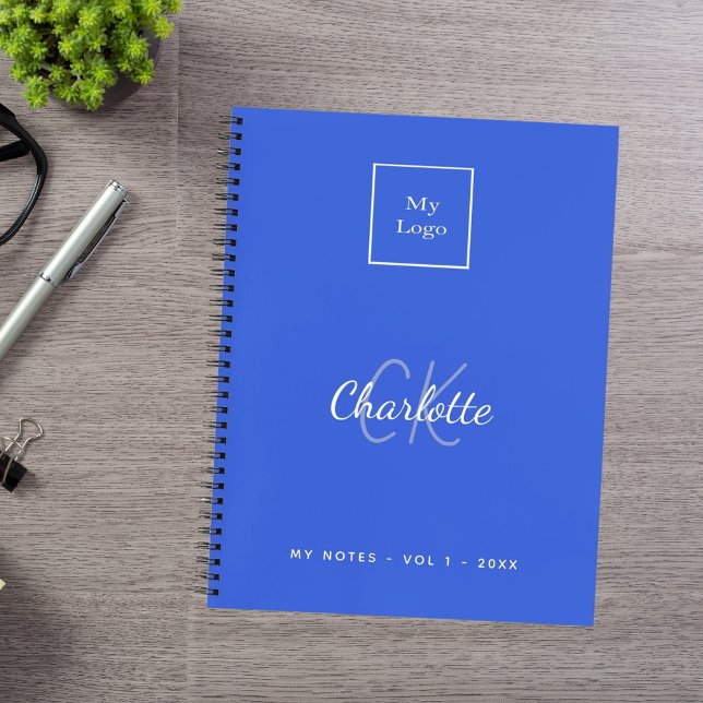 Logotyp royal blue monogram modern business anteckningsbok (Skapare uppladdad)