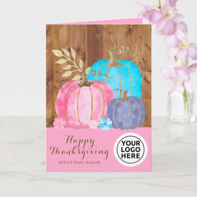 Logotyp Rustic Rosa Thanksgiving Pumpkins Kort (Orkide)