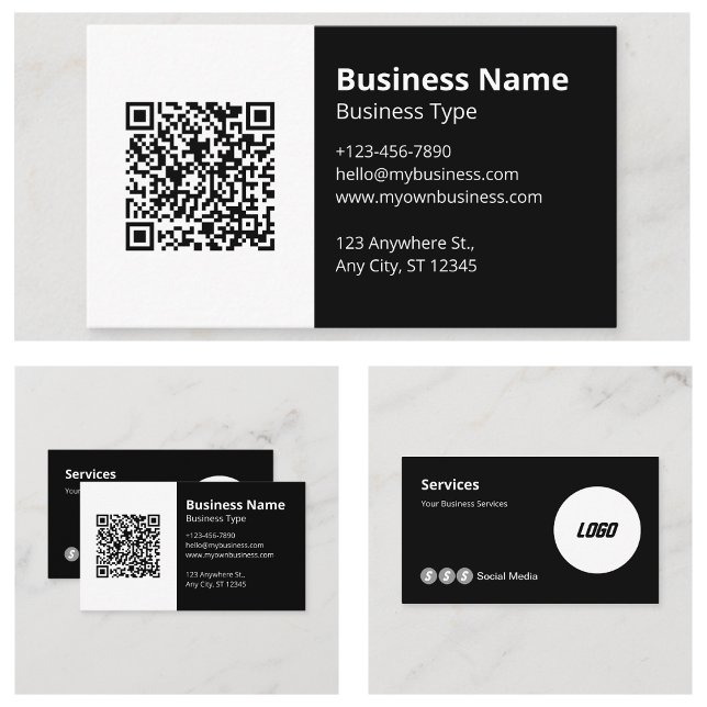 Logotyp Scannbar QR-kod Webbplats Sociala Medier I Visitkort (Logo Scannable QR Code Website Social Media Icon Business Cards)