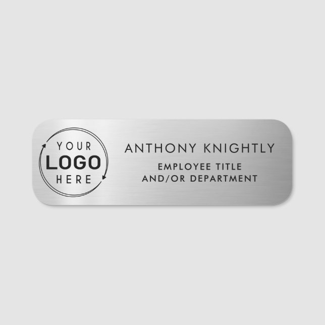 Logotyp Silver Falskt Metalliskt Plast Namnbricka (Framsida)