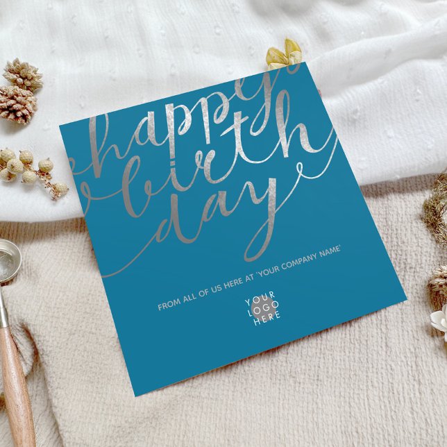 Logotyp Silver Skriptskribent med Teal Blue Birthd Kort (Skapare uppladdad)