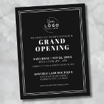 Logotyp Simple Business Grand Open Vykort<br><div class="desc">En elegant och minimalistisk svartvit inbjudan som är designad för ett stort öppnings-, produktions- eller märkesevenemang. Layouten har en svart bakgrund med vit klassisk serif-typografi, som kombinerar enkelt och bundet teckensnitt stilar för ett rent, professionell utseende. Ett enkelt dubbla-line ram gör att eleganten trycks ned utan att designen blir för...</div>