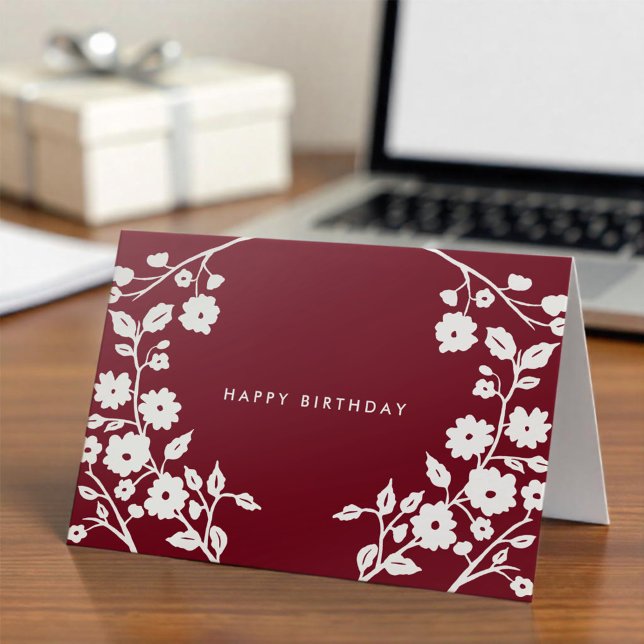 Logotyp Simple White Folk Flowers Burgundy Birthda Kort (Skapare uppladdad)