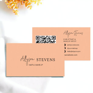Logotyp-skript chic-persikohårmakeup qr-kod visitkort