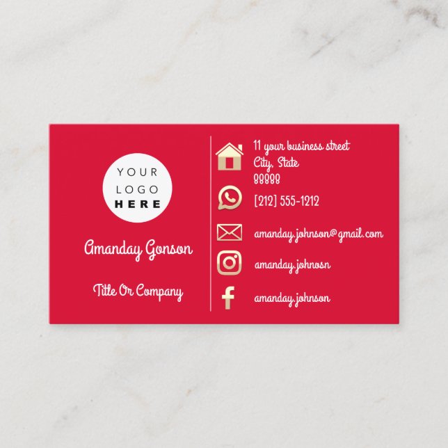 Logotyp Social Media Guld QR-kod Röda Guld Visitkort (Framsida)