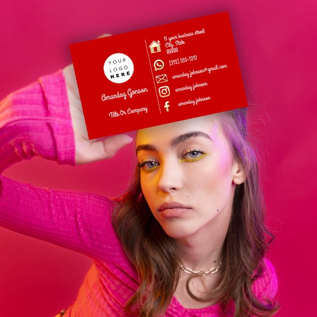 Logotyp Social Media Guld QR-kod Röda Guld Visitkort (Logo Social Media Gold QR Code Red Gold Business Card)