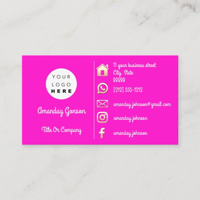Logotyp Social Media Guld QR-kod Rosa Guld Visitkort (Framsida)
