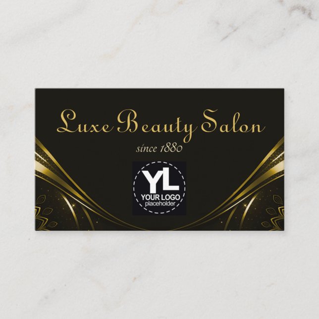 Logotyp Template Chic Luxury Flourish Gult Guld Visitkort (Framsida)