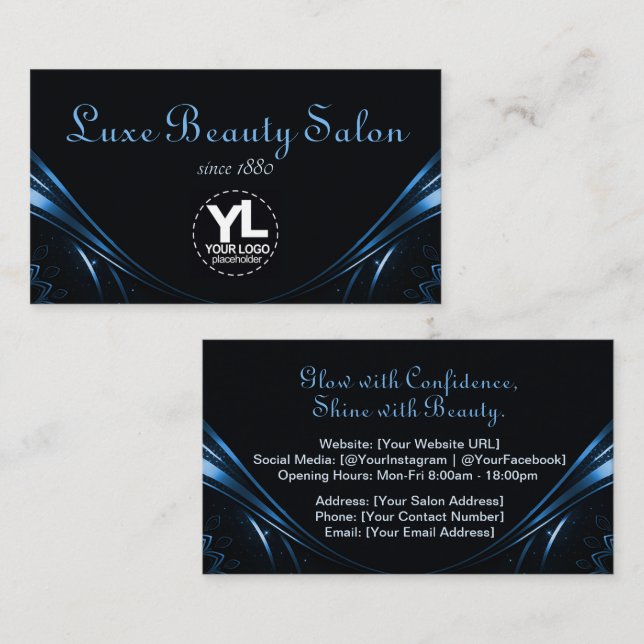 Logotyp Template Chic Luxury Flourish Ice Blue Visitkort (Fram/baksida)