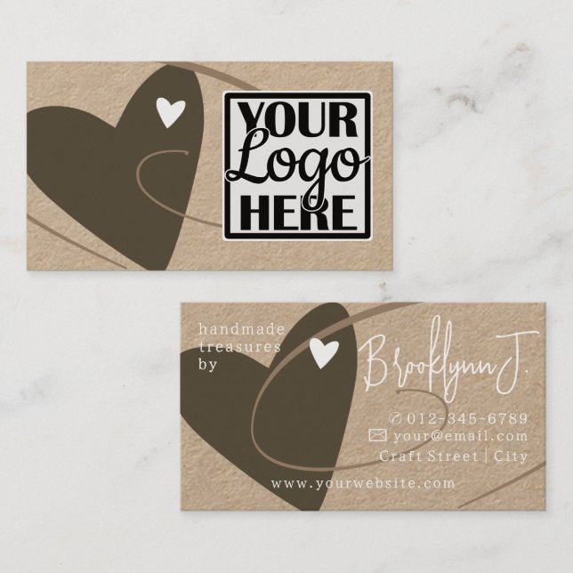 Logotyp Template Kraft Papper Brown Kärlek Heart C Visitkort (Fram/baksida)