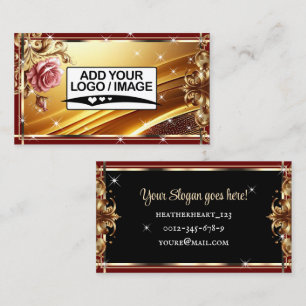 Logotyp Template Luxury Chic Guld Röd ros Flower Visitkort