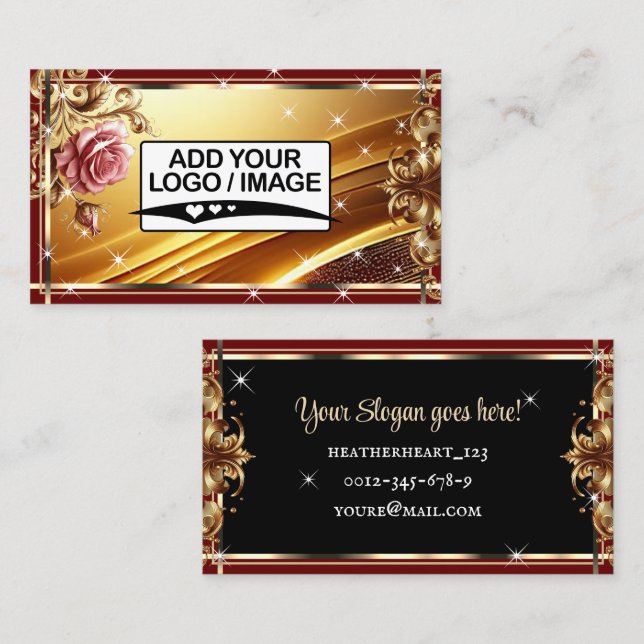 Logotyp Template Luxury Chic Guld Röd ros Flower Visitkort (Fram/baksida)
