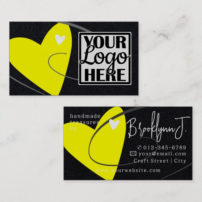 Logotyp Template Neon Gult Kärlek Heart for Crafte Visitkort (Fram/baksida)