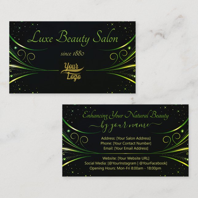 Logotyp Template Sophisticated Grönt Luxury Flouri Visitkort (Fram/baksida)