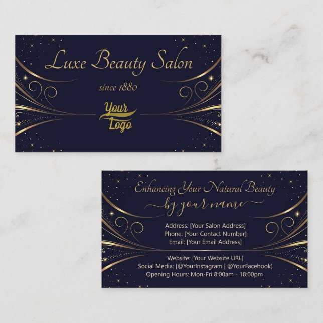 Logotyp Template Sophisticated Guld Luxury Flouris Visitkort (Fram/baksida)