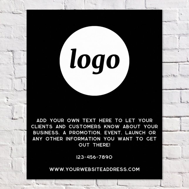 Logotyp Text Promotive Business Black Poster (Logo with custom text business promotional branding poster)