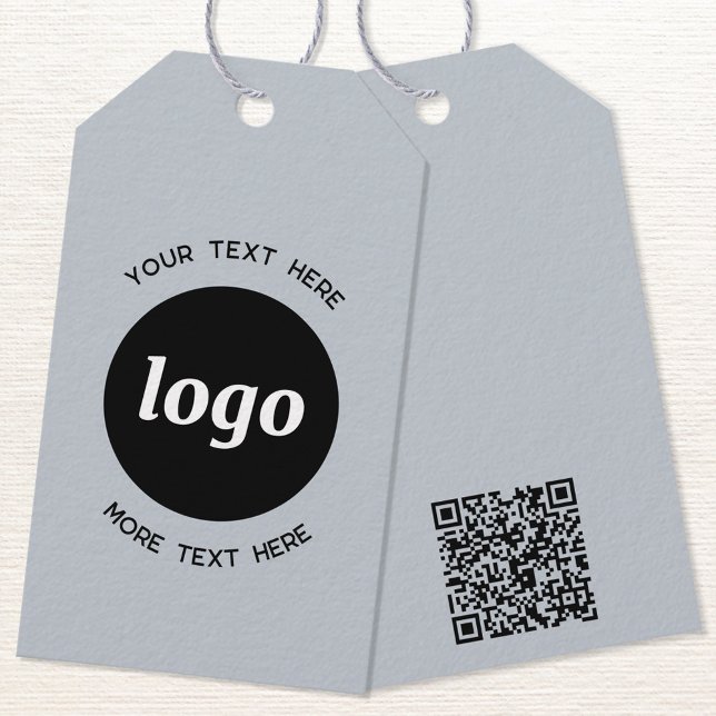 Logotyp Text QR-kod Blue Business Pris eller Presentetikett (Logo with custom text and QR code business promotional dusty pastel powder blue price or product tag)