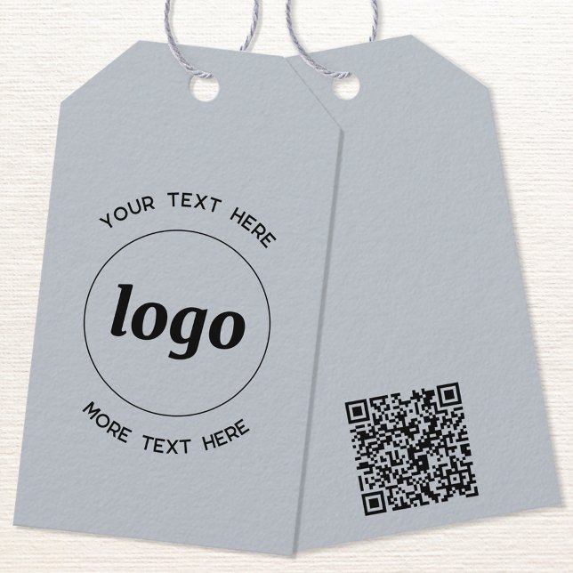 Logotyp Text QR-kod Blue Business Pris eller Presentetikett (Logo with custom text and QR code business promotional dusty pastel powder blue product or price tag)
