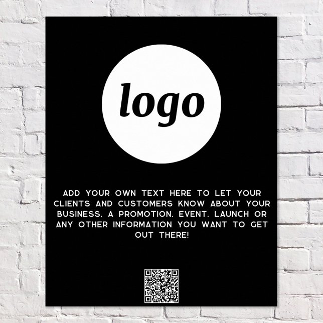 Logotyp Text QR-kod för säljfrämjande verksamhet,  Poster (Logo with custom text and QR code business promotional poster)