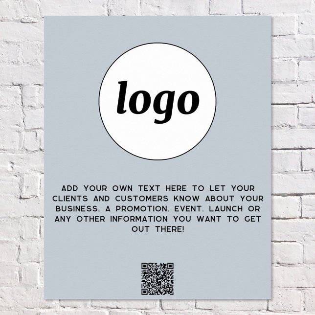 Logotyp Text QR-kod Marknadsföringsmakulverblått Poster (Logo QR code and custom text professional business promotional poster)