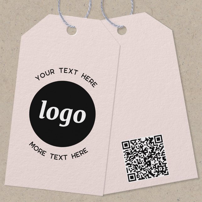 Logotyp Text QR-kod  Rosa Pris eller Presentetikett (Logo with QR code and custom text business promotional blush pink price or product tags)