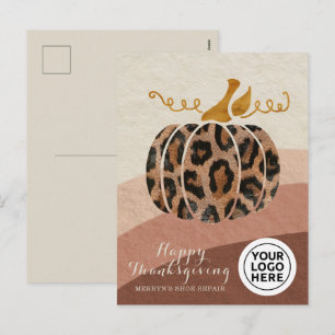 Logotyp Thanksgiving Boho Leopard Pumpkin Helg Vykort