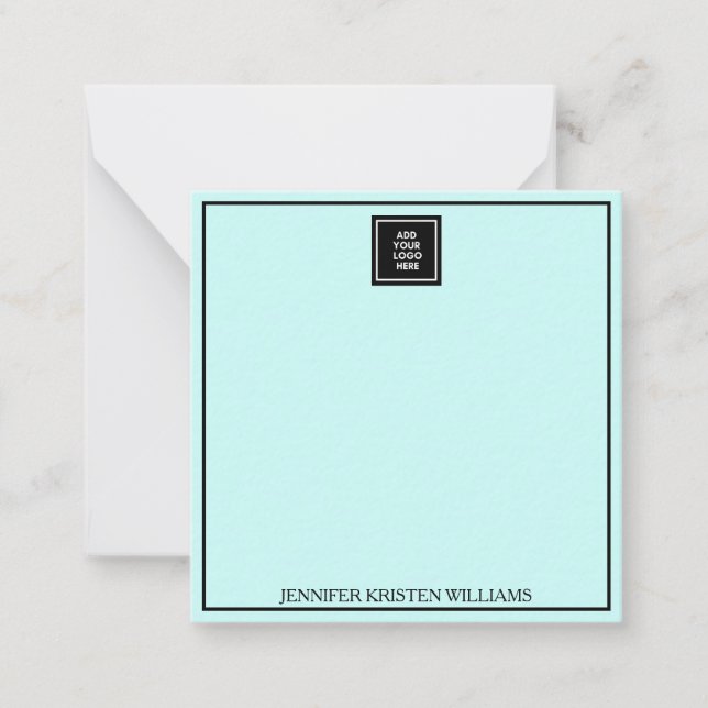 Logotyp tunn Gräns Personlig  blå Elegant Anteckningskort (Framsida)