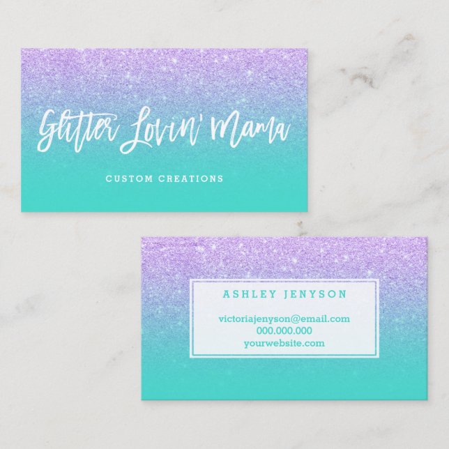 Logotyp typografi faux lavender glitter visitkort (Fram/baksida)