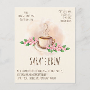 logotyp vattenfärgskaffe mugg och blomkafé flygblad