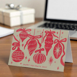 Logotyp Whimsical Röda Dekorationer Beige Företag Helgkort