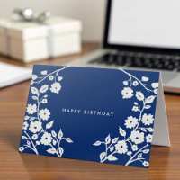 Logotyp White Folk Flowers Navy Blue Office Birthd