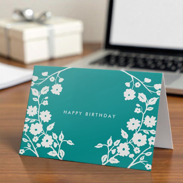 Logotyp White Folk Flowers Teal Blue Office Birthd Kort (Skapare uppladdad)