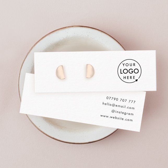 Logotyp White Stud Earring Jewelry Visning Card Mini Visitkort (Modern minimalist white stud earring display cards by Guava - clean, stylish, and customizable)