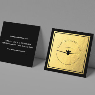 Logotypen Aviation Jet - Faux Gold Foil Affärskor Fyrkantigt Visitkort