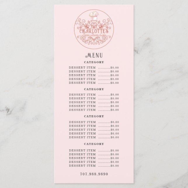 Logotypen Baker Bakery Rosa ros Meny (Framsida)