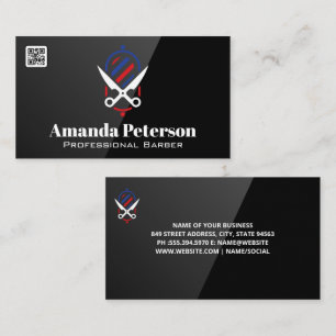Logotypen Barber Pole och Scissors QR-kod Visitkort