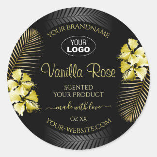 Logotypen Black Guld Product Labels Tropical Flowe Runt Klistermärke